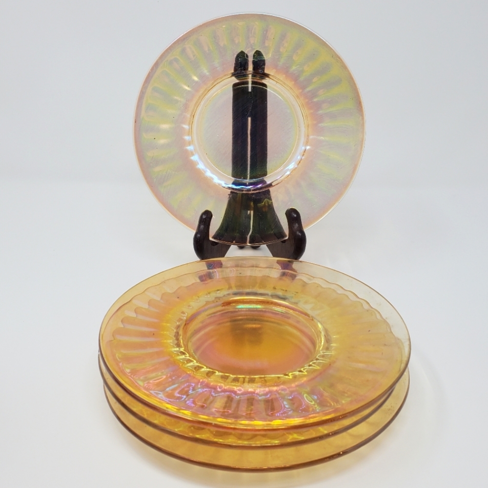 Imperial Smooth Rays Marigold Carnival Glass Dessert/Sherbet Plates, set of 4
